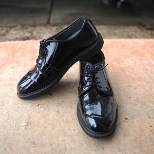 Bates Black High Gloss Oxford Shoes 8.5D Slip Resistant Uniform Work - Flaw